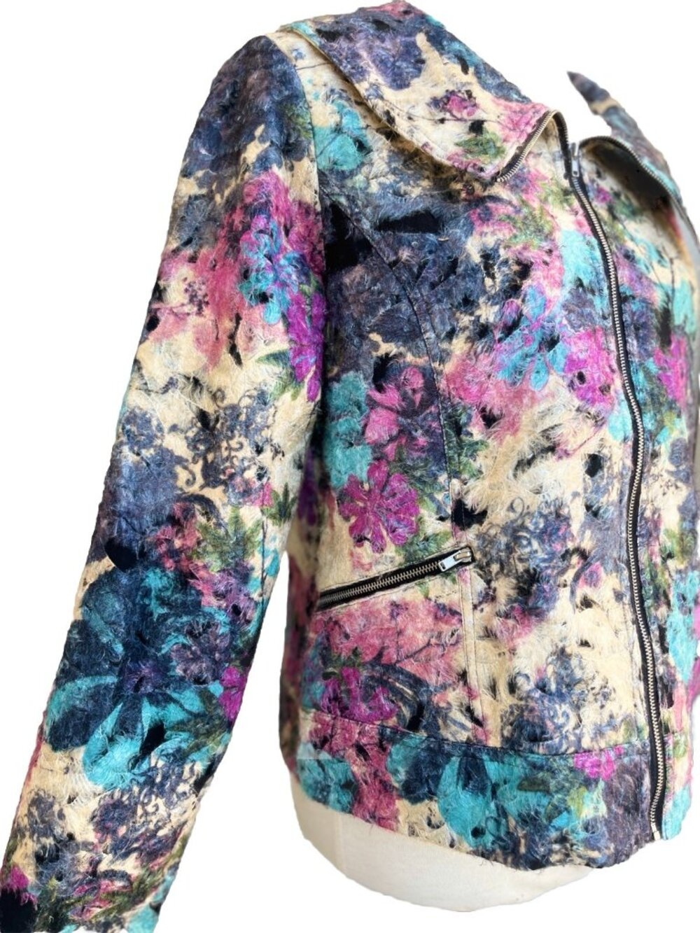 Vintage City Girl Nancy Bolen Fuzzy Floral Jacket - Picture 3 of 15